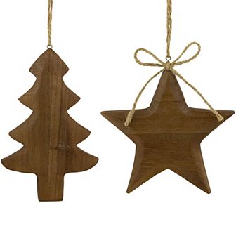 Northlight 2 pc 5-Inch Tree & Star Wooden Christmas Ornament Set