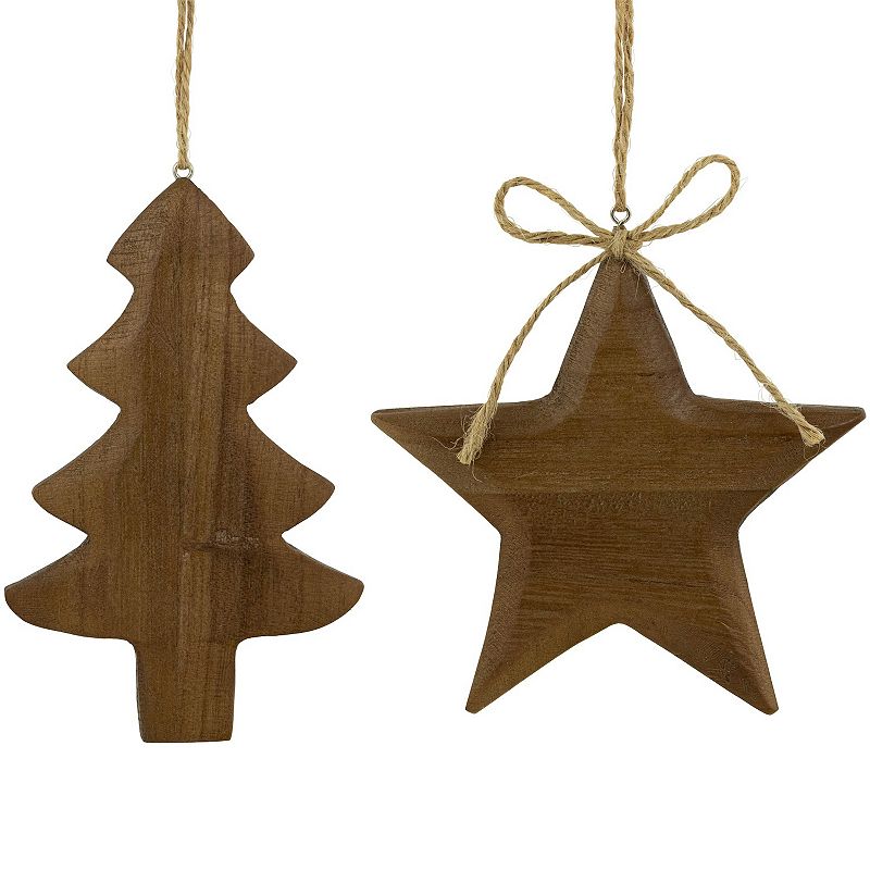 Northlight 2-pc. 5-Inch Tree & Star Wooden Christmas Ornament Set, Brown