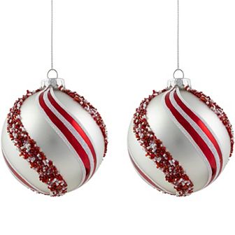 Northlight 2 pc 4-Inch Peppermint Swirl Beaded Christmas Ornament Set