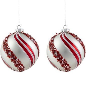 Northlight 2 pc 4-Inch Peppermint Swirl Beaded Christmas Ornament Set