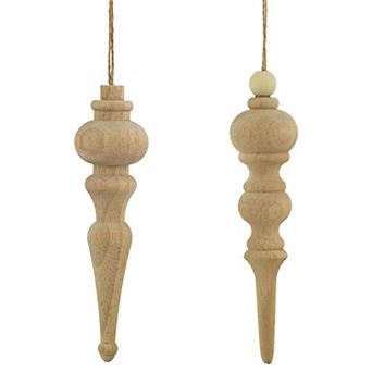 Northlight 2 pc 6.5-Inch Natural Wood Finial Christmas Ornament Set