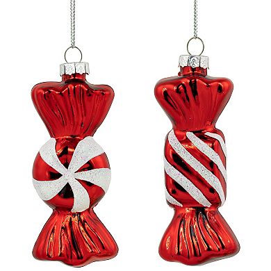 Northlight 2-pc. 4-Inch Glittered Candy Christmas Ornament Set