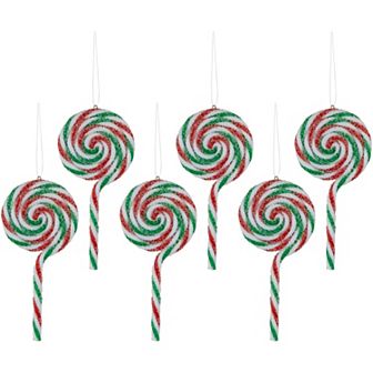 Northlight 6 pc 7-Inch Frosted Lollipop Christmas Ornament Set