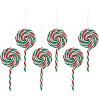 Northlight 6 pc 7-Inch Frosted Lollipop Christmas Ornament Set