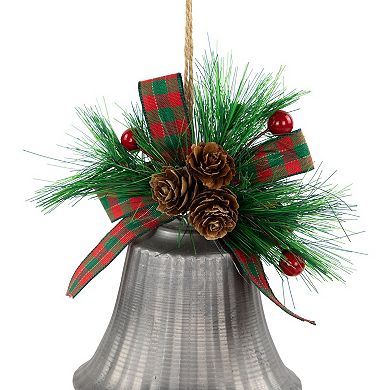 Northlight 2-pc. 7-Inch Bells with Pine Sprigs & Plaid Bow Christmas Ornament Set