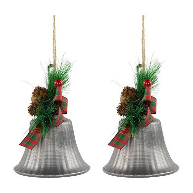 Northlight 2-pc. 7-Inch Bells with Pine Sprigs & Plaid Bow Christmas Ornament Set