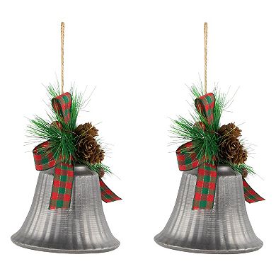 Northlight 2-pc. 7-Inch Bells with Pine Sprigs & Plaid Bow Christmas Ornament Set