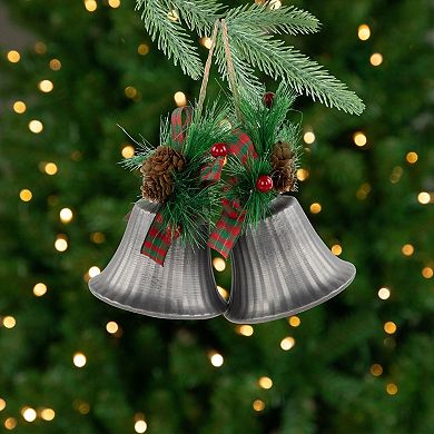 Northlight 2-pc. 7-Inch Bells with Pine Sprigs & Plaid Bow Christmas Ornament Set
