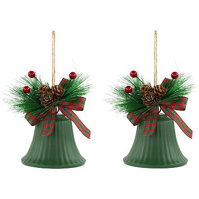 Northlight 2-pc. 7-Inch Christmas Bells with Pinecones & Plaid Bow Christmas Ornament Set