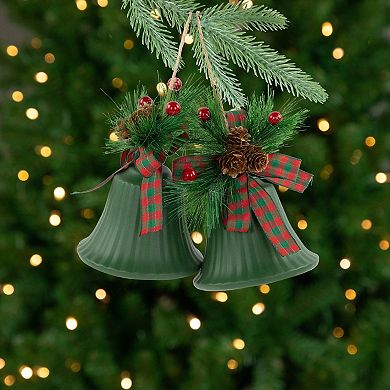 Northlight 2-pc. 7-Inch Christmas Bells with Pinecones & Plaid Bow Christmas Ornament Set