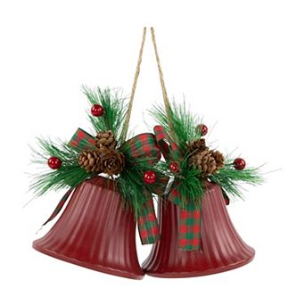 Northlight 2 pc 7-Inch Bells with Pine Sprigs & Bow Christmas Ornament Set