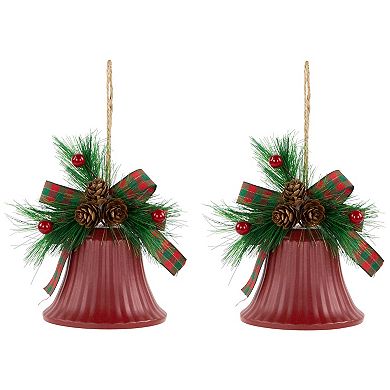 Northlight 2-pc. 7-Inch Bells with Pine Sprigs & Bow Christmas Ornament Set