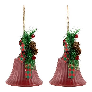 Northlight 2-pc. 7-Inch Bells with Pine Sprigs & Bow Christmas Ornament Set