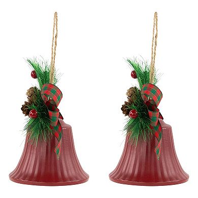 Northlight 2-pc. 7-Inch Bells with Pine Sprigs & Bow Christmas Ornament Set