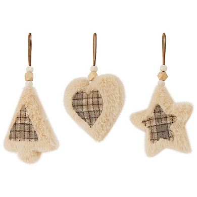 Northlight 4.5 Inch Set of 3 Plush Tree Star & Heart Shaped Christmas Ornament