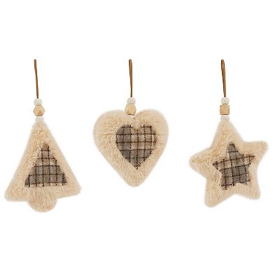 Northlight 4.5 Inch Set of 3 Plush Tree Star & Heart Shaped Christmas Ornament