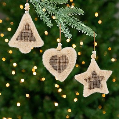 Northlight 4.5 Inch Set of 3 Plush Tree Star & Heart Shaped Christmas Ornament