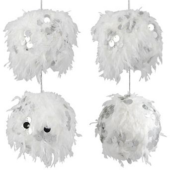 Northlight Set of 4 Feather Ball with Large Sequins Christmas Ornaments