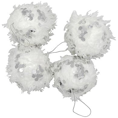Northlight Set of 4 Feather Ball with Large Sequins Christmas Ornaments