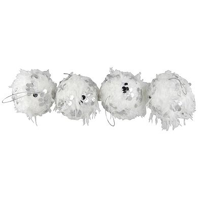Northlight Set of 4 Feather Ball with Large Sequins Christmas Ornaments