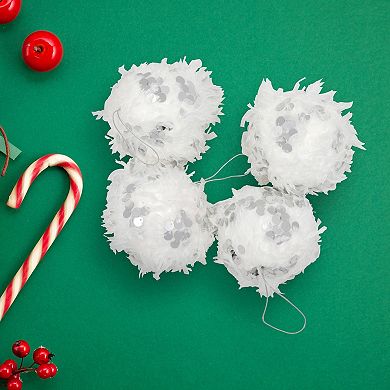 Northlight Set of 4 Feather Ball with Large Sequins Christmas Ornaments