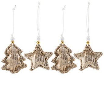 Northlight Set of 4 Sequin Stars & Trees Plush Christmas Ornaments