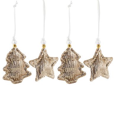 Northlight Set of 4 Sequin Stars & Trees Plush Christmas Ornaments