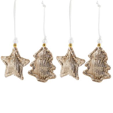 Northlight Set of 4 Sequin Stars & Trees Plush Christmas Ornaments