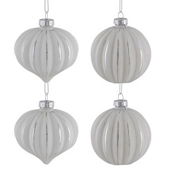 Northlight 4 pk Striped Ball & Onion Glass Christmas Ornaments