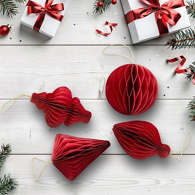 Northlight Set of 4 Foldable Honeycomb Paper Christmas Ornaments