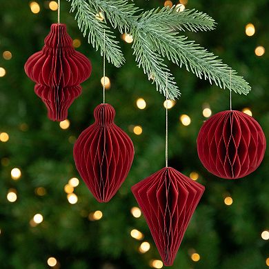 Northlight Set of 4 Foldable Honeycomb Paper Christmas Ornaments