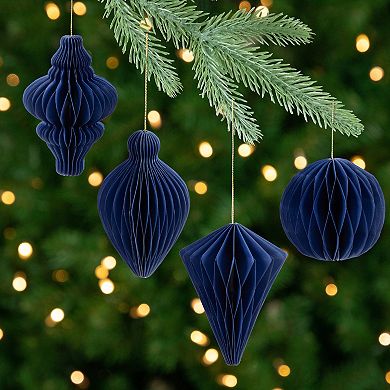 Northlight Set of 4 Accordion Honeycomb Foldable Paper Christmas Ornaments