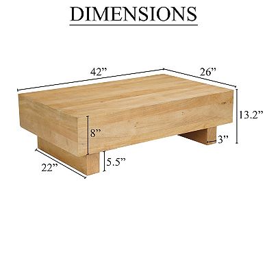 Elias Coffee Table, 42 inch Rectangular Top, Sandblasted Natural Brown Mango Wood