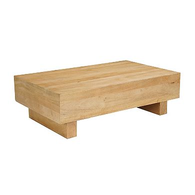 Elias Coffee Table, 42 inch Rectangular Top, Sandblasted Natural Brown Mango Wood