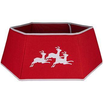 Northlight 26-Inch Burlap with Reindeer Hexagonal Christmas Tree Collar