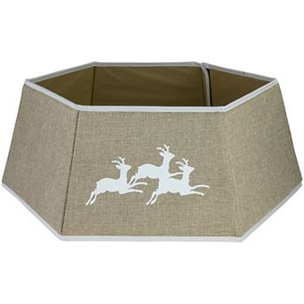 Northlight 26-Inch Burlap Reindeer Hexagonal Christmas Tree Collar