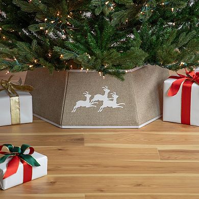 Northlight 26-Inch Burlap Reindeer Hexagonal Christmas Tree Collar