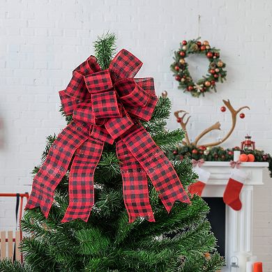 Northlight Buffalo Plaid Print Christmas Bow Christmas Tree Topper
