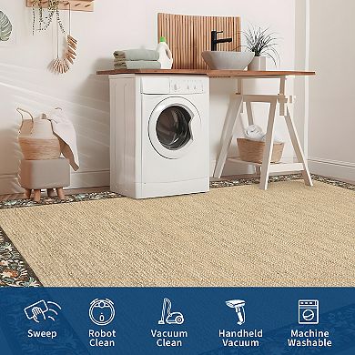Garvee Floral Borderd Machine Washable Rug Non-Slip Stain-Resistant Low Pile Mat