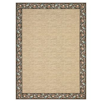 Garvee Floral Borderd Machine Washable Rug Non-Slip Stain-Resistant Low Pile Mat