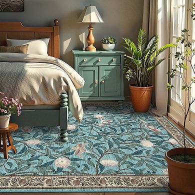 Garvee Floral Machine Washable Rug with Rubber Backing Stain Resistant Carpet for Living Room