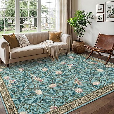 Garvee Floral Machine Washable Rug with Rubber Backing Stain Resistant Carpet for Living Room