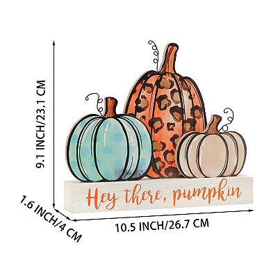Hey There Pumpkin Sign,Wood Pumpkin Tabletop Decor for Autumn Fall Harvest Halloween Thanksgiving