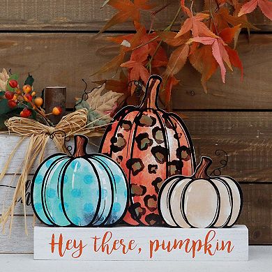 Hey There Pumpkin Sign,Wood Pumpkin Tabletop Decor for Autumn Fall Harvest Halloween Thanksgiving