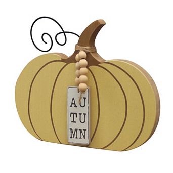 Pumpkin Sign Decoration with Wooden Beads Garland, Wooden Autumn Tabletop Decor