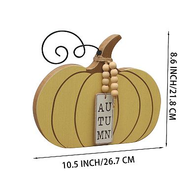 Pumpkin Sign Decoration with Wooden Beads Garland, Wooden Autumn Tabletop Decor