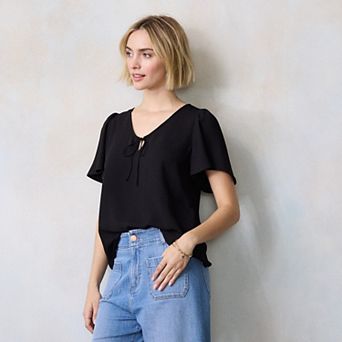 Petite LC Lauren Conrad Short Sleeve V-Neck Blouse