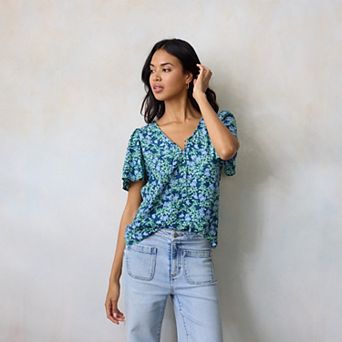 Petite LC Lauren Conrad Short Sleeve V-Neck Blouse