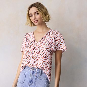 Petite LC Lauren Conrad Short Sleeve V-Neck Blouse