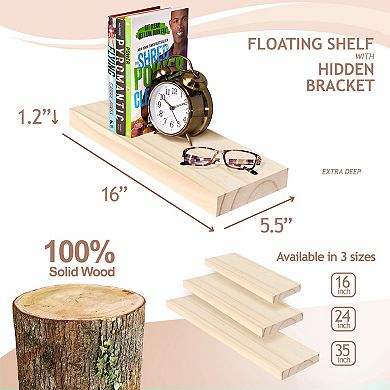 Sorbus 2 Pack 16" Solid Wood Floating Shelves - for Bathroom Decor, Books, Bedroom & Living Room